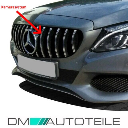 Sport-Panamerica GT Kühlergrill Schwarz Chrom passt für Mercedes C-Klasse W205 14-18 + 360° Kamera