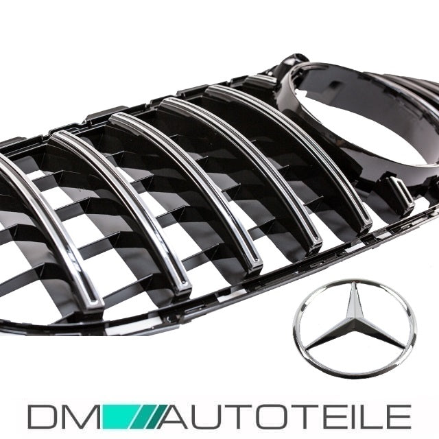 Sport-Panamerica GT Kühlergrill Schwarz Chrom +Stern passt für Mercedes C-Klasse W205 14-18 für Kamera