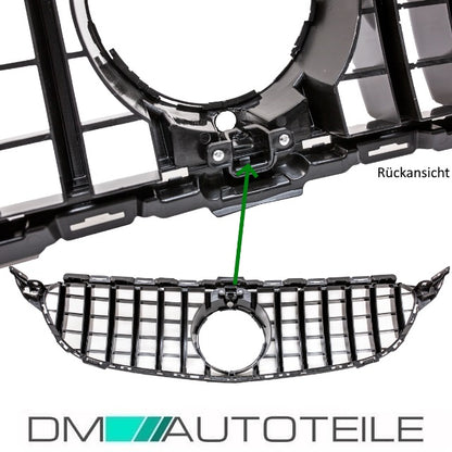 Sport-Panamerica GT Kühlergrill Schwarz Chrom +Stern passt für Mercedes C-Klasse W205 14-18 für Kamera