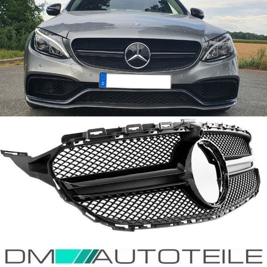 Facelift Kühlergrill Schwarz passt für Mercedes C-Klasse W205 S205 auch AMG Mopf ab 2018 +Kamera