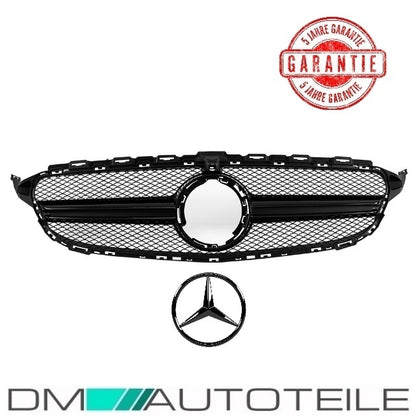 Set Facelift Kühlergrill Schwarz + Stern lackiert passt für Mercedes C-Klasse W205 S205 auch AMG Mopf ab 2018 +Kamera