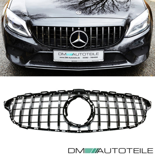 Sport-Kühlergrill für Panamericana GT Schwarz Chrom passt für Mercedes C-Klasse W205 S205 Mopf ab 2018