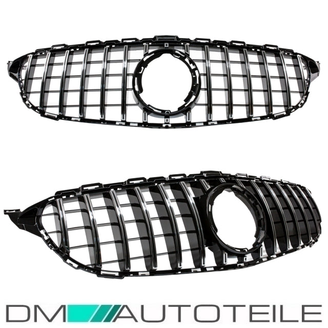 Sport-Kühlergrill für Panamericana GT Schwarz Chrom passt für Mercedes C-Klasse W205 S205 Mopf ab 2018