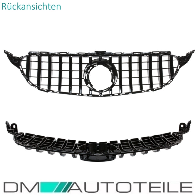 Set Sport-Kühlergrill für Panamericana GT Schwarz Chrom +Stern passt für Mercedes C-Klasse W205 S205 Mopf ab 2018