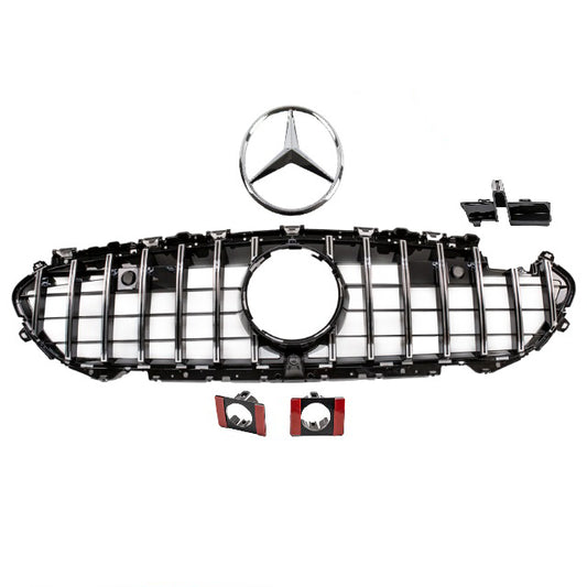 Set Sport-Kühlergrill für Panamericana GT Chrom +Stern passt für Mercedes C257 CLS Bj ab 2018 auch Kamera