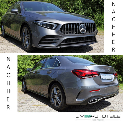 Sport-Bodykit komplett Front + Heck + Seite passt für Mercedes A-Klasse Limousine W177 ab Baujahr 2018 AMG-Line Umbau