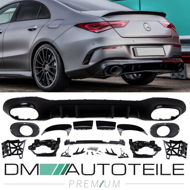 Sport Heckdiffusor + Blenden Set Schwarz hochglanz passt für Mercedes CLA W118 A35 Umbau