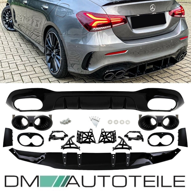 Set Performance S Heckdiffusor schwarz glanz + Blenden passt für Mercedes A-Klassse W177 Limousine AMG-Line nicht A45