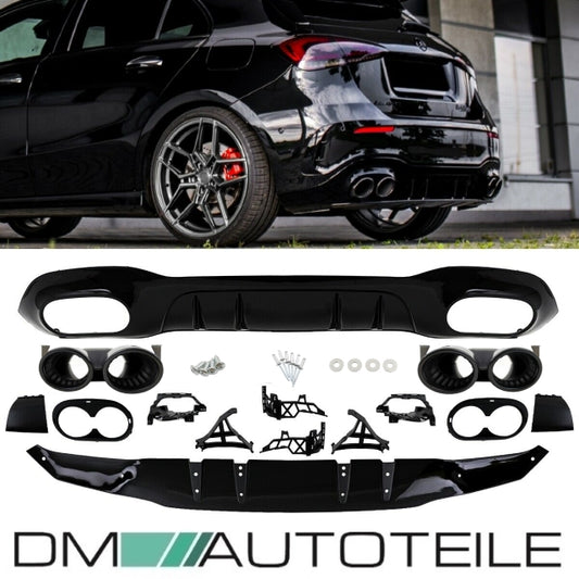 Set Performance Heckdiffusor + Blenden schwarz passt für Mercedes A-Klassse W177 Hatchback AMG-Line nicht A45