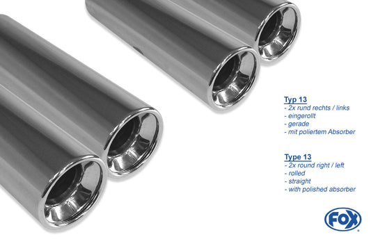 FOX Opel Astra F-CC/ Kadett E-CC Endschalldämpfer Ausgang rechts/links 1-Punkt-Aufhängung - 2x80 Typ 13 rechts/links