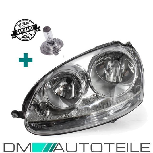 Scheinwerfer links H7/H7 Chrom + H7 Birne passt für VW GOLF 5 ab 2003-2008 + Jetta