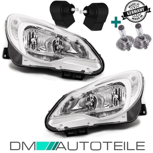 Set Opel Corsa D Scheinwerfer rechts & links Klarglas 11-14 Facelift + Tagfahrlicht H7/H1 +Birnen