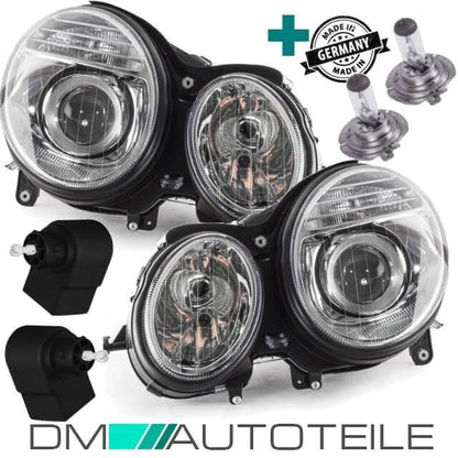 Set Mercedes W211 Scheinwerfer Rechts & Links Bj 06-09 + Stellmotor H7/H7+ 2x H7 Birnen