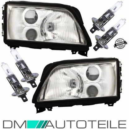 Set Audi A6 C4 Scheinwerfer Klarglas Chrom LI+RE H1/H1/H3 Bj 94-97 mit NSW +4x H1 Birnen