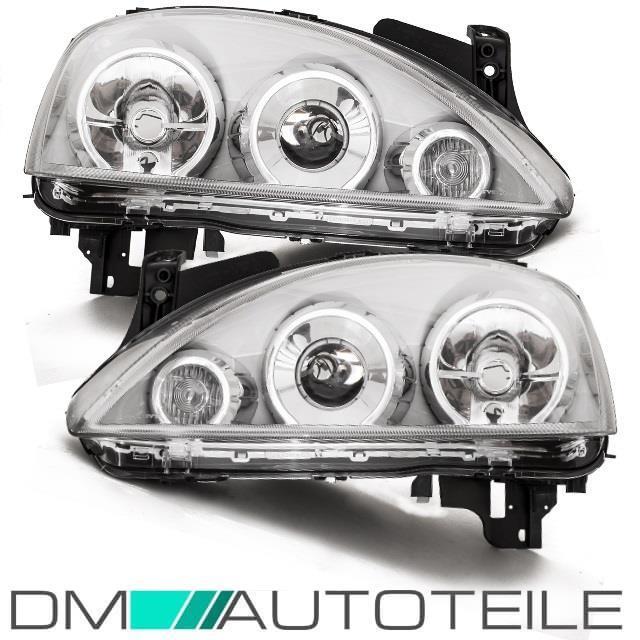 Set Opel Corsa C Scheinwerfer Klarglas Chrom H7/H7 Bj 00-06 +4x H7 Philips Birnen