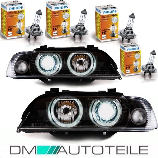 Set Angel Eyes Scheinwerfer Schwarz H7/H7 Philips Birnen passt für BMW E39 95-03