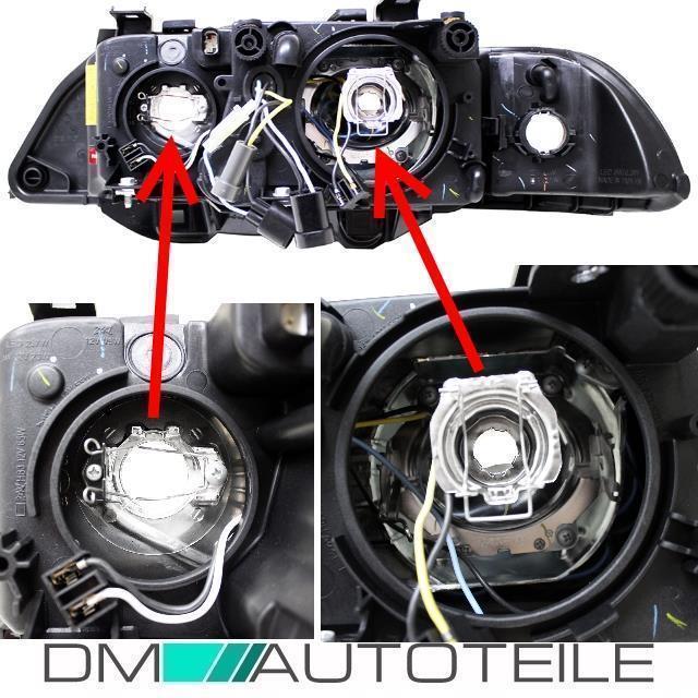 Set Angel Eyes Scheinwerfer Schwarz H7/H7 Philips Birnen passt für BMW E39 95-03