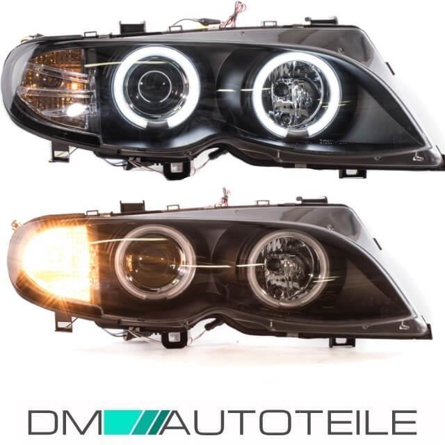 CCFL Angel Eyes Scheinwerfer Schwarz H7/H7 Bj 01-05+4x H7 Osram Birnen passt für Set BMW E46 Limousine Touring