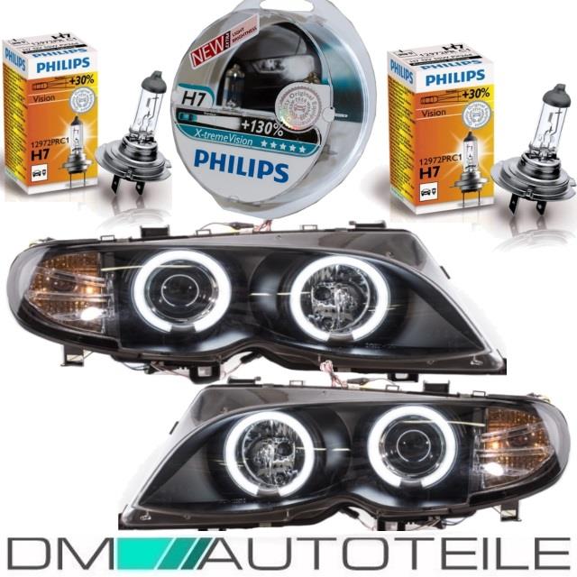 2x CCFL Angel Eyes Scheinwerfer Schwarz+PHILIPS XENON passt für BMW E46 FACELIFT