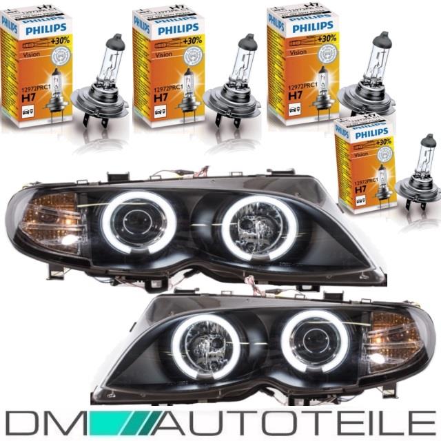 2x CCFL Angel Eyes Scheinwerfer Schwarz+PHILIPS PAKET passt für BMW E46 FACELIFT