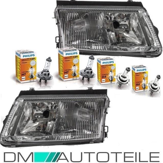 Scheinwerfer SET H7/H4 mit NSW + 4tlg.Philips Birnen Set passt für VW Passat 3B ab 97-00