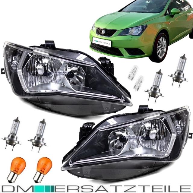 SET Seat Ibiza 6J Scheinwerfer Links+Rechts Klarglas Chrom Schwarz 12-15 + Birnen Komplett SET