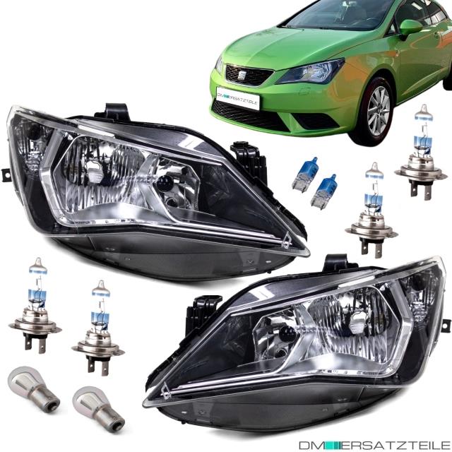SET Seat Ibiza 6J Scheinwerfer Links+Rechts Klarglas Chrom Schwarz 12-15 + OSRAM Birnen Komplett SET