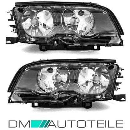 SET SCHEINWERFER 99-01 Re + Li Schwarz +Motor passt für BMW 3er E46 2/3 Türer