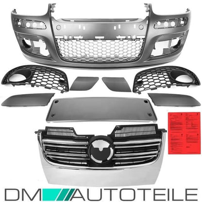 Sport Stoßstange Vorne + Design GT Frontgrill Chrom passt für VW Golf 5 03-08