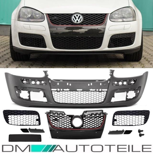 Stoßstange Vorne + Wabengrill Schwarz + Gitter ohne Nebel für Golf 5 GTI Umbau