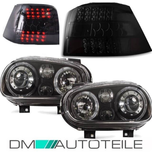 Angel Eyes Scheinwerfer SET + Heckleuchten in LED Schwarz passt für VW Golf 4