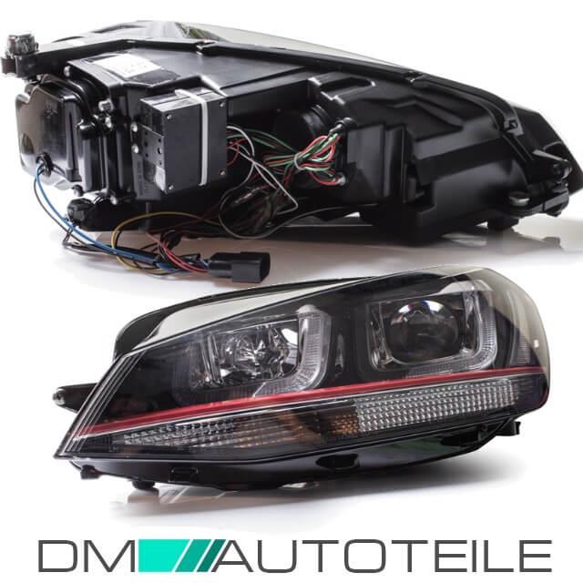 Scheinwerfer SET H7 H1 Rote Leiste + 3D LED Tagfahrlicht passt für VW Golf 7