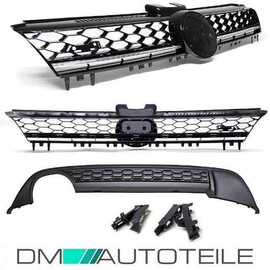 Kühlergrill Grill Chrom Schwarz + Heckdiffusor passt für Golf 7 GTD Umbau
