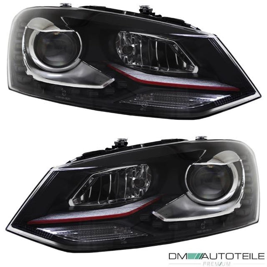 Satz Scheinwerfer Schwarz LED TFL GTI Fassung H7/H7 für VW Polo 6R 6C 10-17