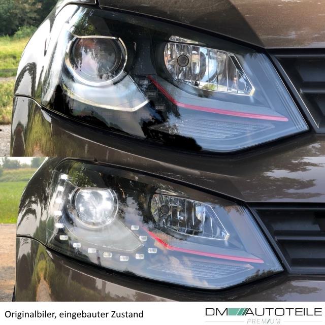 Satz Scheinwerfer Schwarz LED TFL GTI Fassung H7/H7 für VW Polo 6R 6C 10-17