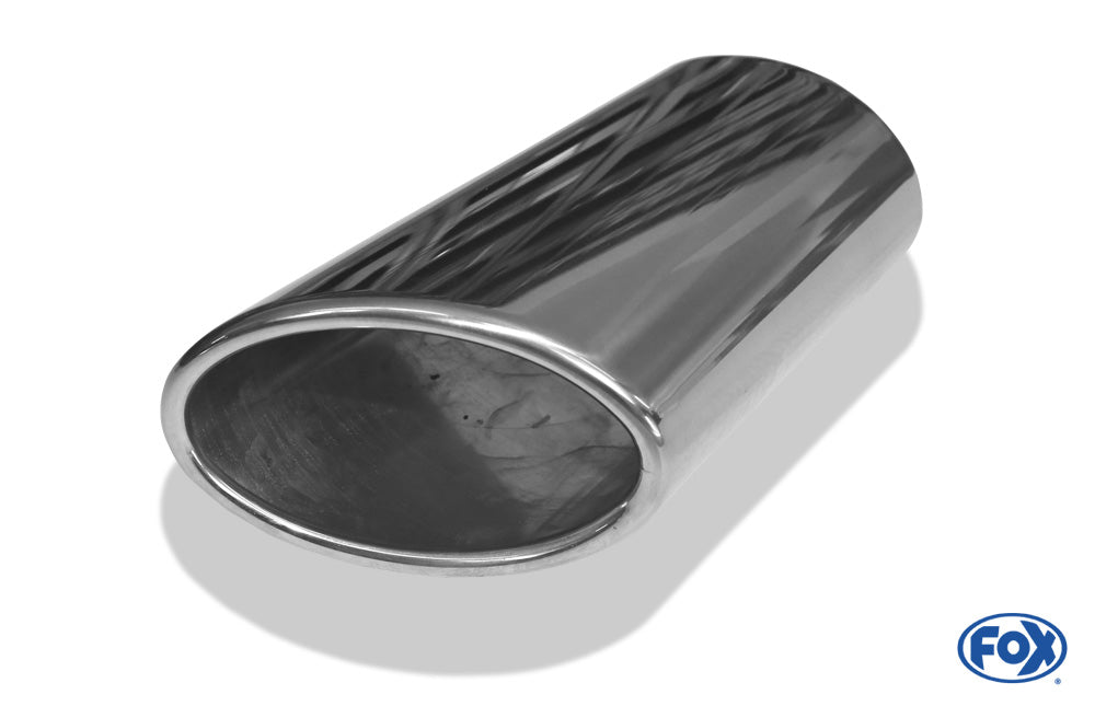 FOX Anschweißendrohr Typ 38 - Rechts 106x71 mm / Länge: 200 mm - oval  - seitlich nach rechts abgeschrägt / eingerollt / ohne Absorber