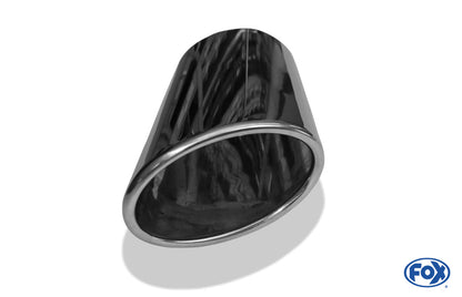FOX Anschweißendrohr Typ 38 - Rechts 106x71 mm / Länge: 200 mm - oval  - seitlich nach rechts abgeschrägt / eingerollt / ohne Absorber