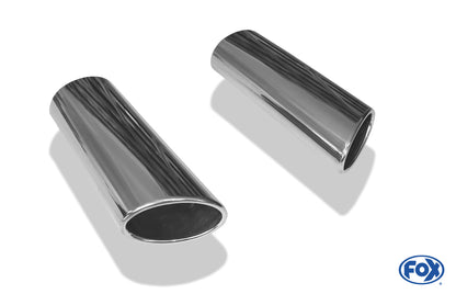 FOX Anschweißendrohr Typ 38 - Rechts & Links 106x71 mm / Länge: 300 mm - oval  - 1x seitlich nach rechts und 1x seitlich nach links abgeschrägt / eingerollt / ohne Absorber