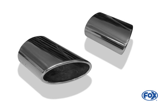 FOX Anschweißendrohr Typ 38 - Rechts & Links 115x85 mm / Länge: 130 mm - oval  - 1x seitlich nach rechts und 1x seitlich nach links, sowie nach unten abgeschrägt / eingerollt / ohne Absorber