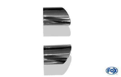 FOX Anschweißendrohr Typ 38 - Rechts & Links 115x85 mm / Länge: 130 mm - oval  - 1x seitlich nach rechts und 1x seitlich nach links, sowie nach unten abgeschrägt / eingerollt / ohne Absorber
