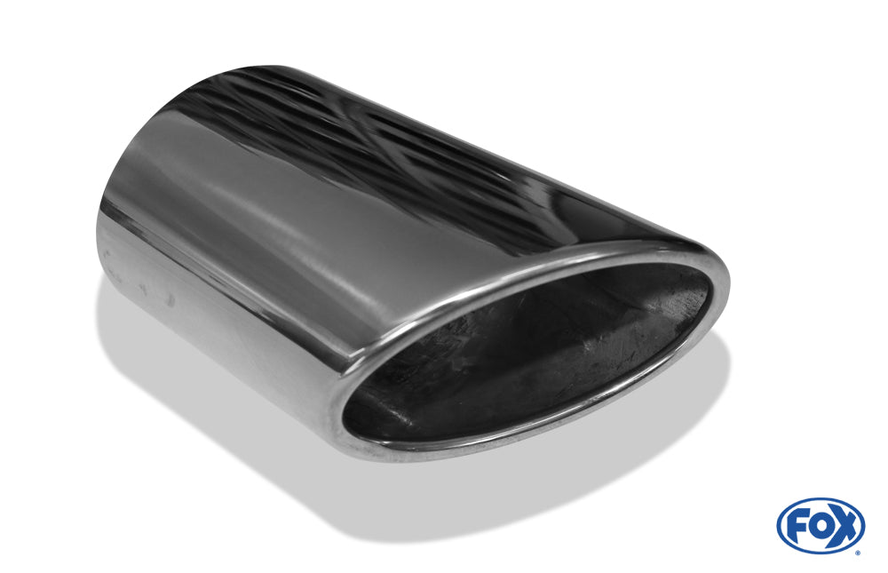 FOX Anschweißendrohr Typ 38 - Links 115x85 mm / Länge: 130 mm - oval  - seitlich nach links, sowie nach unten abgeschrägt / eingerollt / ohne Absorber