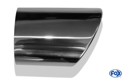 FOX Anschweißendrohr Typ 38 - Links 115x85 mm / Länge: 130 mm - oval  - seitlich nach links, sowie nach unten abgeschrägt / eingerollt / ohne Absorber