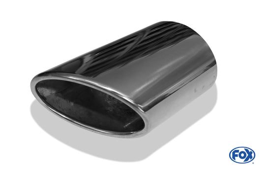 FOX Anschweißendrohr Typ 38 - Rechts 115x85 mm / Länge: 130 mm - oval  - seitlich nach rechts, sowie nach unten abgeschrägt / eingerollt / ohne Absorber