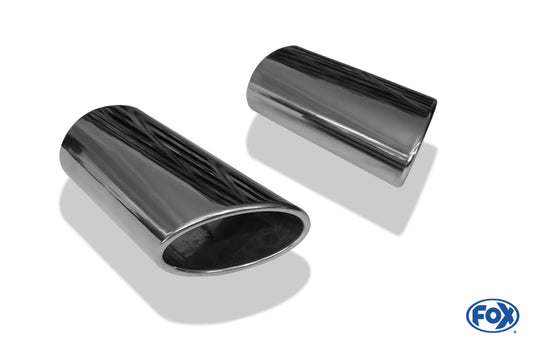 FOX Anschweißendrohr Typ 38 - Rechts & Links 115x85 mm / Länge: 240 mm - oval  - 1x seitlich nach rechts und 1x seitlich nach links, sowie nach unten abgeschrägt / eingerollt / ohne Absorber