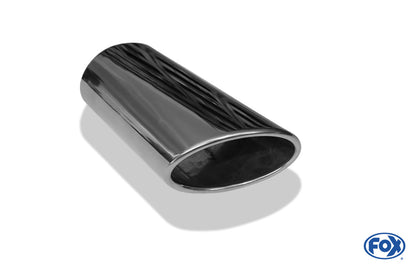 FOX Anschweißendrohr Typ 38 - Links 115x85 mm / Länge: 240 mm - oval  - seitlich nach links, sowie nach unten abgeschrägt / eingerollt / ohne Absorber