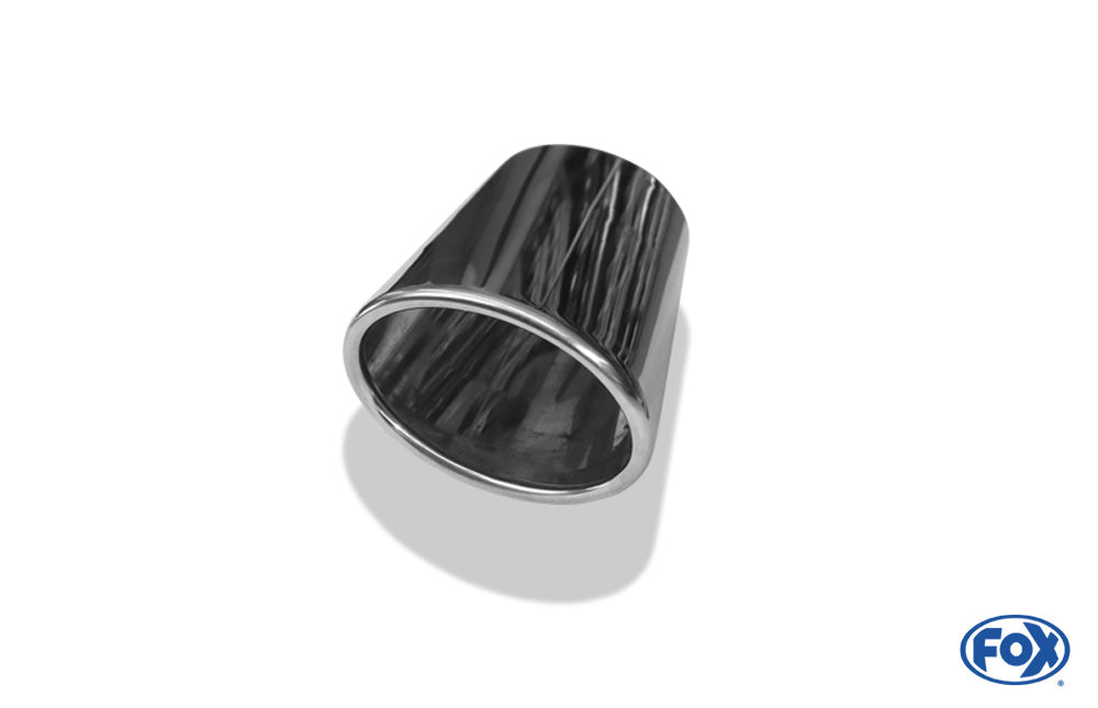 FOX Anschweißendrohr Typ 38 - Rechts 115x85 mm / Länge: 240 mm - oval  - seitlich nach rechts, sowie nach unten abgeschrägt / eingerollt / ohne Absorber