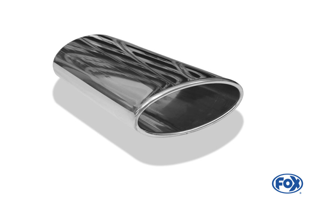 FOX Anschweißendrohr Typ 38 - Links 160x90 mm / Länge: 200 mm - oval  - seitlich nach links 15°, sowie 15° nach unten abgeschrägt / eingerollt / ohne Absorber