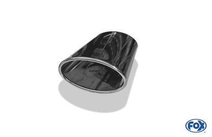 FOX Anschweißendrohr Typ 38 - Links 160x90 mm / Länge: 200 mm - oval  - seitlich nach links 15°, sowie 15° nach unten abgeschrägt / eingerollt / ohne Absorber