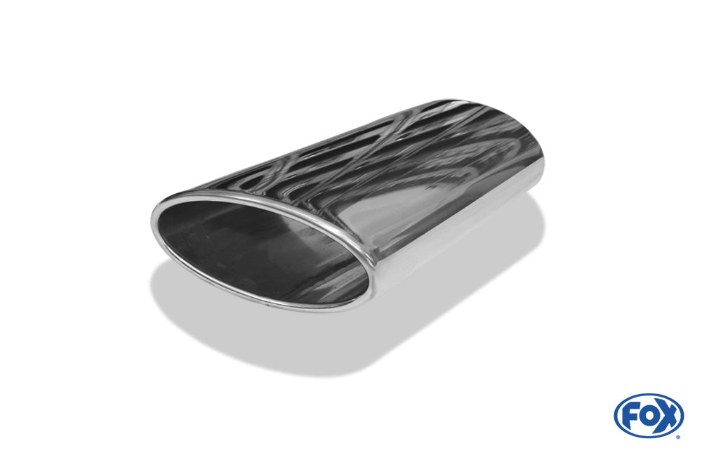 FOX Anschweißendrohr Typ 38 - Rechts 160x90 mm / Länge: 200 mm - oval  - seitlich nach rechts 15°, sowie 15° nach unten abgeschrägt / eingerollt / ohne Absorber