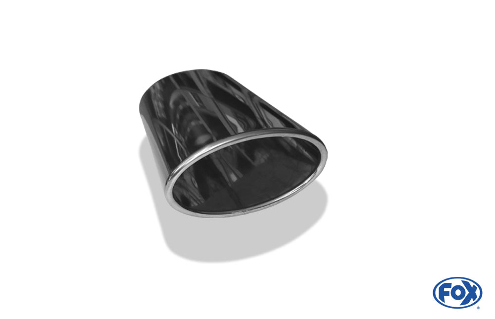 FOX Anschweißendrohr Typ 38 - Rechts 160x90 mm / Länge: 200 mm - oval  - seitlich nach rechts 15°, sowie 15° nach unten abgeschrägt / eingerollt / ohne Absorber